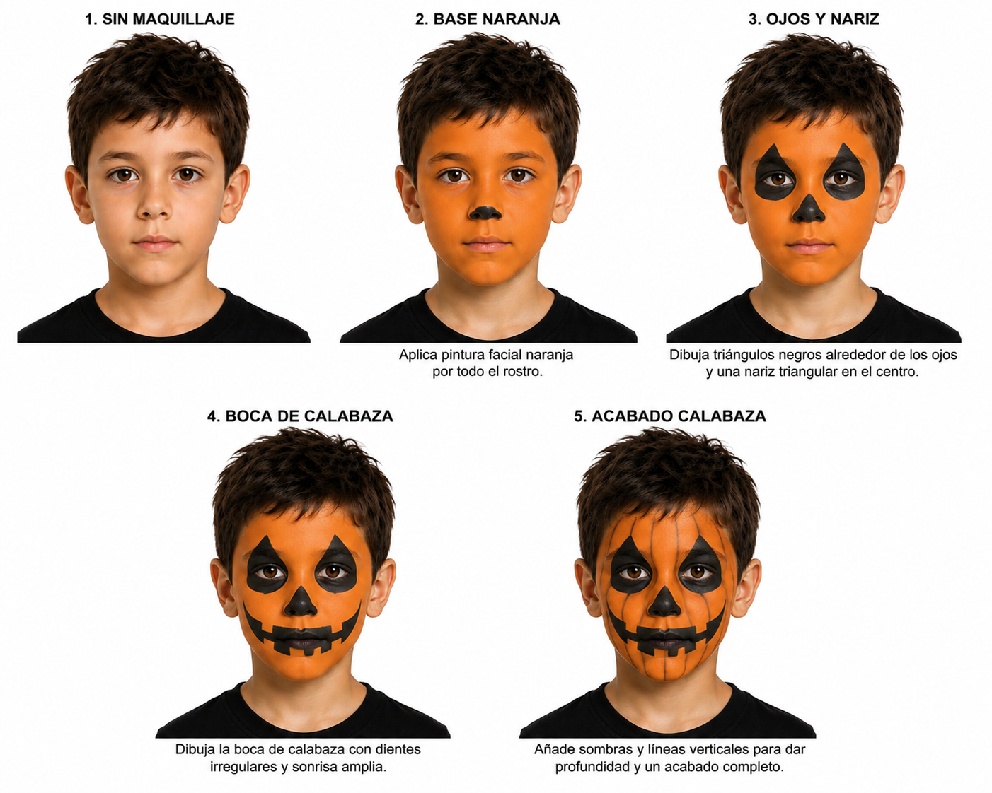 Maquillaje de calabaza para niños paso a paso para Halloween