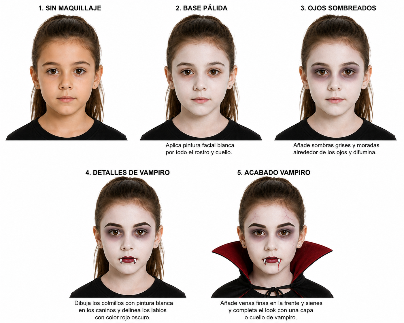 Maquillaje de vampiro infantil paso a paso para Halloween
