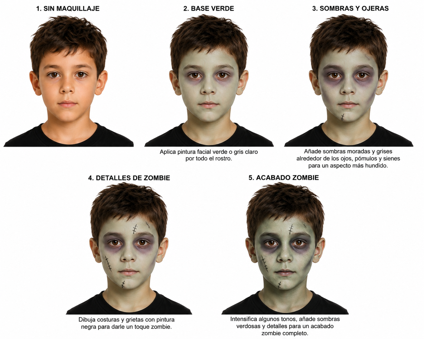 Maquillaje de zombie para niños paso a paso Halloween
